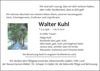 Traueranzeige von Walter Kuhl von Giessener Allgemeine, Alsfelder Allgemeine