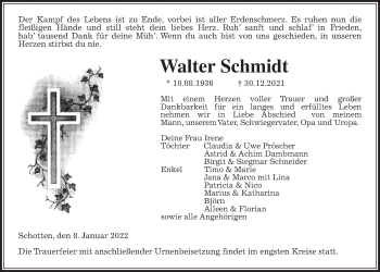 Traueranzeige von Walter Schmidt von Kreis-Anzeiger