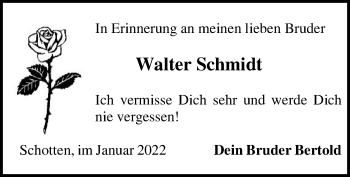 Traueranzeige von Walter Schmidt von Kreis-Anzeiger
