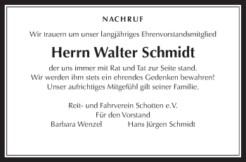 Traueranzeige von Walter Schmidt von Kreis-Anzeiger