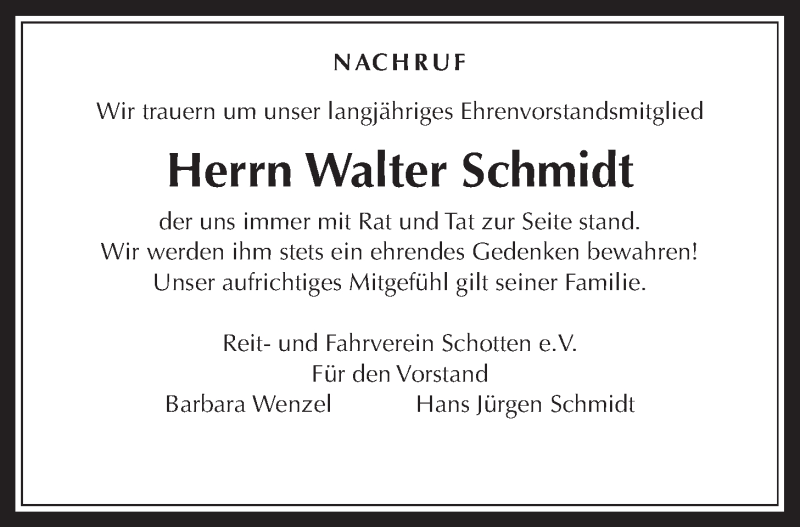  Traueranzeige für Walter Schmidt vom 08.01.2022 aus Kreis-Anzeiger