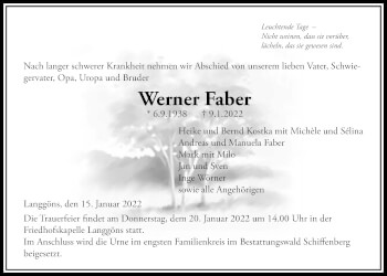 Traueranzeige von Werner Faber 