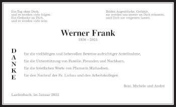 Traueranzeige von Werner Frank von Giessener Allgemeine, Alsfelder Allgemeine