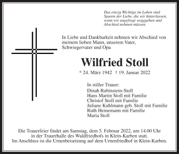 Traueranzeige von Wilfried Stoll von Bad Vilbel/Karben