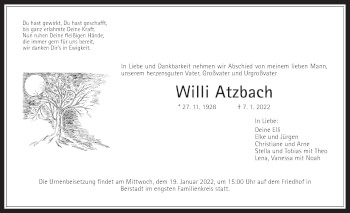 Traueranzeige von Willi Atzbach von Wetterauer Zeitung