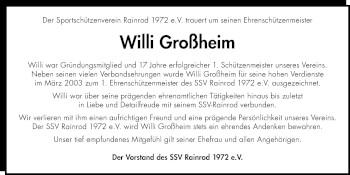 Traueranzeige von Willi Großheim 