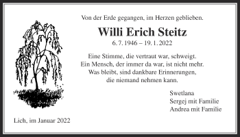 Traueranzeige von Willi Erich Steitz von Licher Wochenblatt