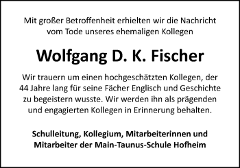 Traueranzeige von Wolfgang D. K. Fischer 