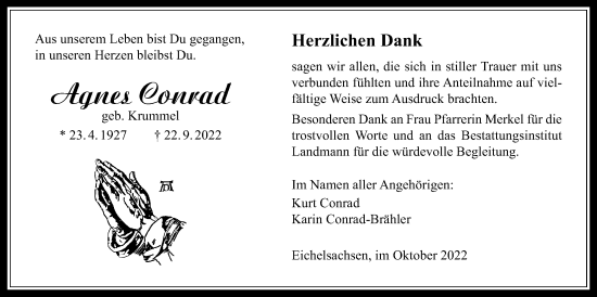Traueranzeige von Agnes Conrad von Kreis-Anzeiger