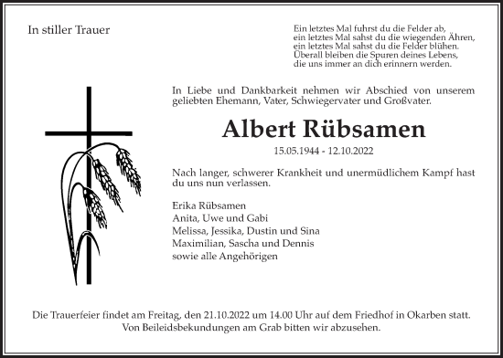 Traueranzeige von Albert Rübsamen von Wetterauer Zeitung