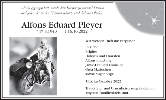 Traueranzeige von Alfons Eduard Pleyer von Kreis-Anzeiger
