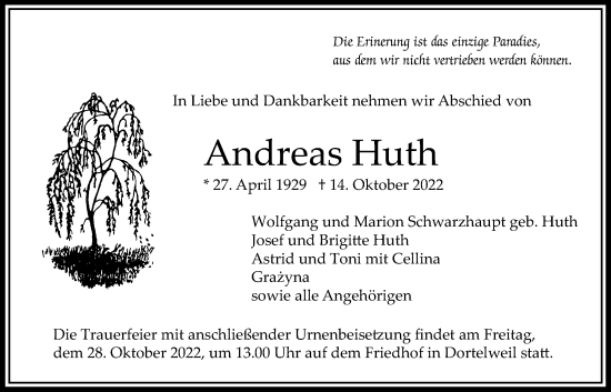 Traueranzeige von Andreas Huth von Bad Vilbel/Karben
