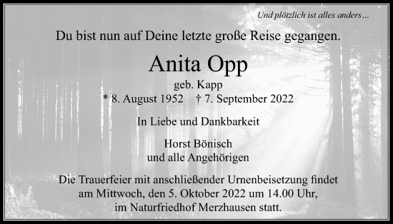 Traueranzeige von Anita Opp von Usinger Anzeiger