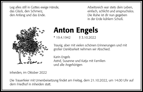 Traueranzeige von Anton Engels von Wetterauer Zeitung
