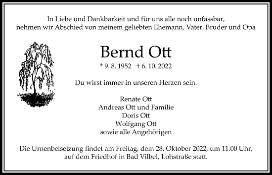 Traueranzeige von Bernd Ott von Bad Vilbel/Karben