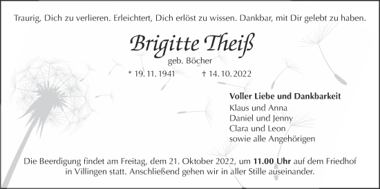 Traueranzeige von Brigitte Theiß von Licher Wochenblatt