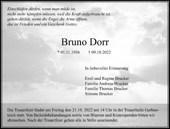 Traueranzeige von Bruno Dorr von Giessener Anzeiger, Giessener Allgemeine, Alsfelder Allgemeine