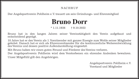 Traueranzeige von Bruno Dorr von Pohlheimer Nachrichten
