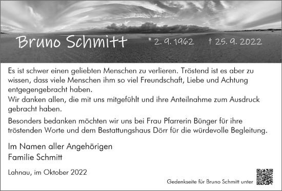 Traueranzeige von Bruno Schmitt von Giessener Allgemeine, Alsfelder Allgemeine