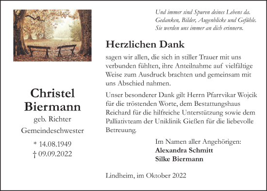 Traueranzeige von Christel Biermann von Kreis-Anzeiger