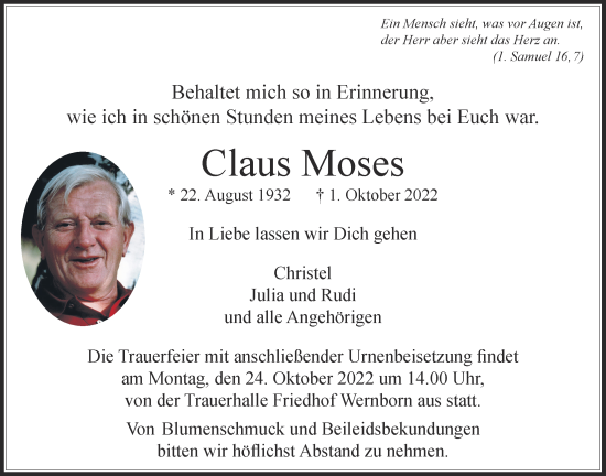 Traueranzeige von Claus Moses von Usinger Anzeiger