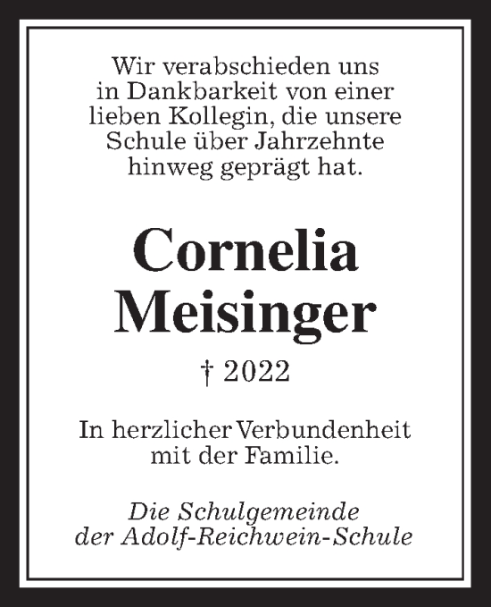 Traueranzeige von Cornelia Meisinger von Wetterauer Zeitung