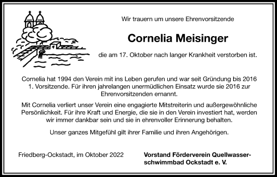 Traueranzeige von Cornelia Meisinger von Wetterauer Zeitung