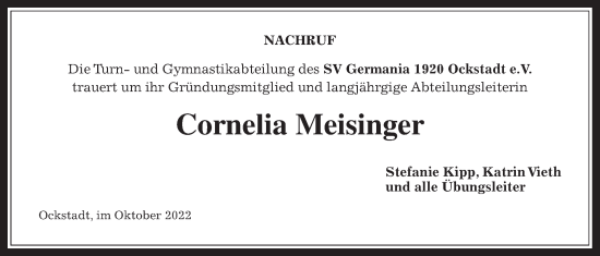 Traueranzeige von Cornelia Meisinger von Wetterauer Zeitung