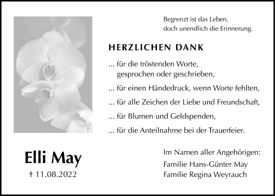 Traueranzeige von Elli May von Wetterauer Zeitung