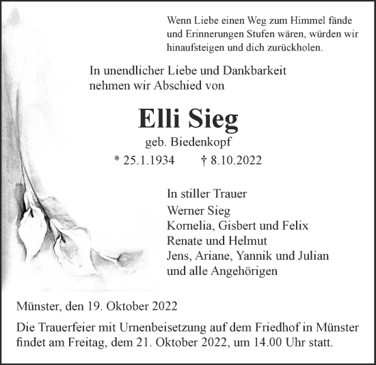 Traueranzeige von Elli Sieg von Giessener Allgemeine, Alsfelder Allgemeine, Laubacher Anzeiger