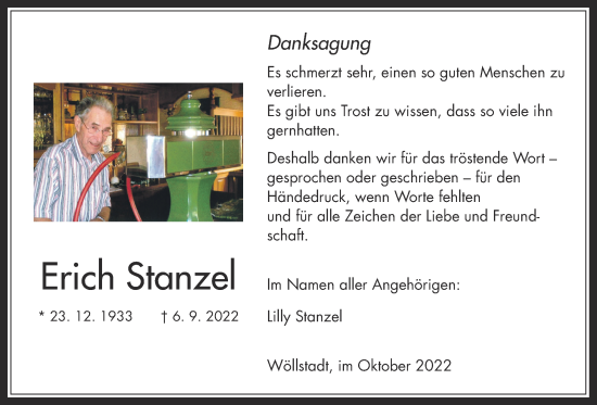 Traueranzeige von Erich Stanzel von Wetterauer Zeitung