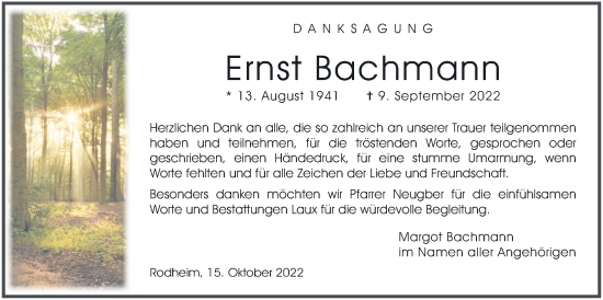 Traueranzeige von Ernst Bachmann von Wetterauer Zeitung