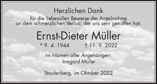 Traueranzeige von Ernst-Dieter Müller von Giessener Allgemeine, Alsfelder Allgemeine