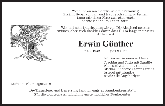 Traueranzeige von Erwin Günther von Wetterauer Zeitung