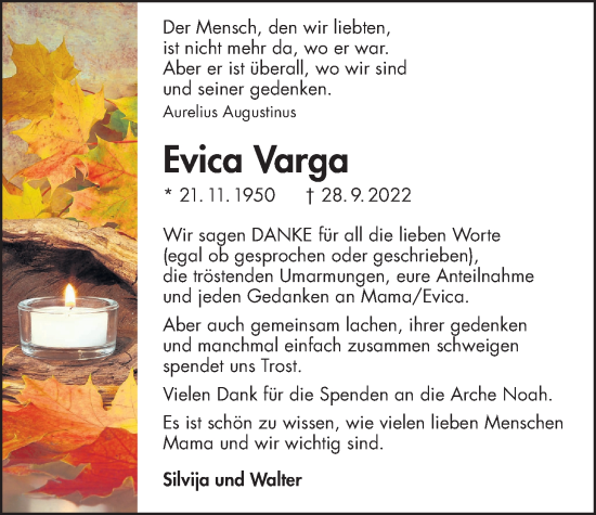 Traueranzeige von Evica Varga von Wetterauer Zeitung