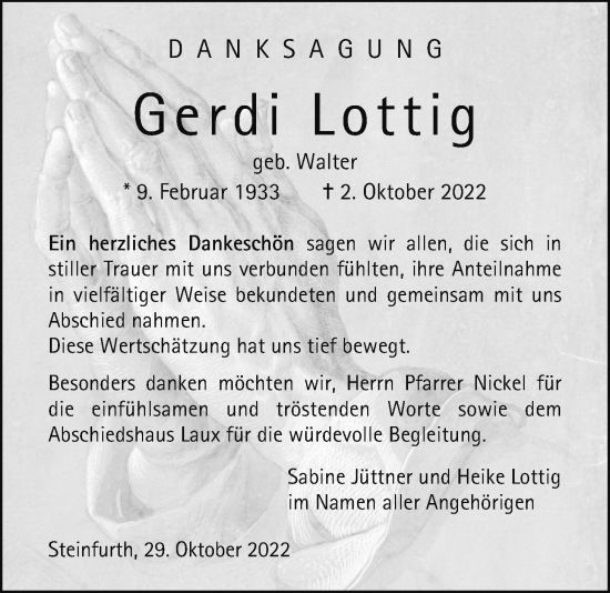 Traueranzeige von Gerdi Lottig von Wetterauer Zeitung