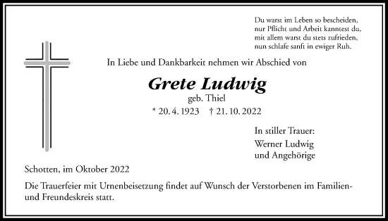Traueranzeige von Grete Ludwig von Kreis-Anzeiger