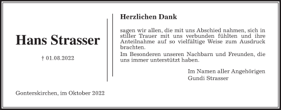 Traueranzeige von Hans Strasser von Giessener Anzeiger, Giessener Allgemeine, Alsfelder Allgemeine