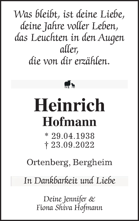 Traueranzeige von Heinrich Hofmann von Kreis-Anzeiger