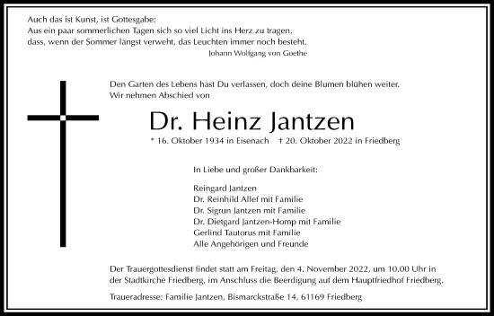 Traueranzeige von Heinz Jantzen von Wetterauer Zeitung