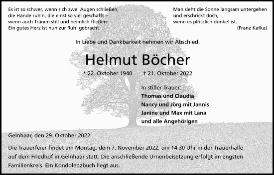 Traueranzeige von Helmut Böcher von Kreis-Anzeiger