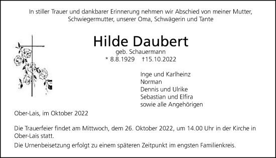 Traueranzeige von Hilde Daubert von Kreis-Anzeiger