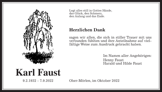 Traueranzeige von Karl Faust von Wetterauer Zeitung
