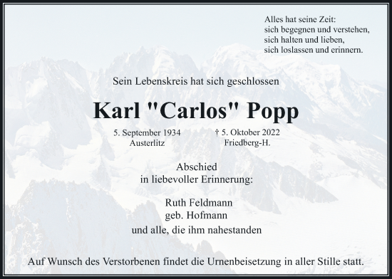 Traueranzeige von Karl Popp von Wetterauer Zeitung