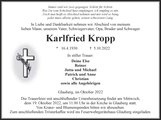 Traueranzeige von Karlfried Kopp von Kreis-Anzeiger