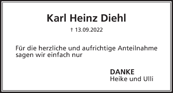 Traueranzeige von Karl Heinz Diehl von Laubacher Anzeiger