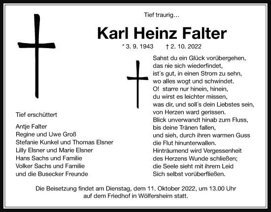 Traueranzeige von Karl Heinz Falter von Wetterauer Zeitung