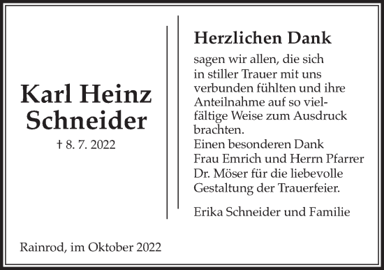 Traueranzeige von Karl Heinz Schneider von Kreis-Anzeiger