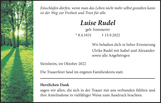 Traueranzeige von Luise Rudel von Licher Wochenblatt