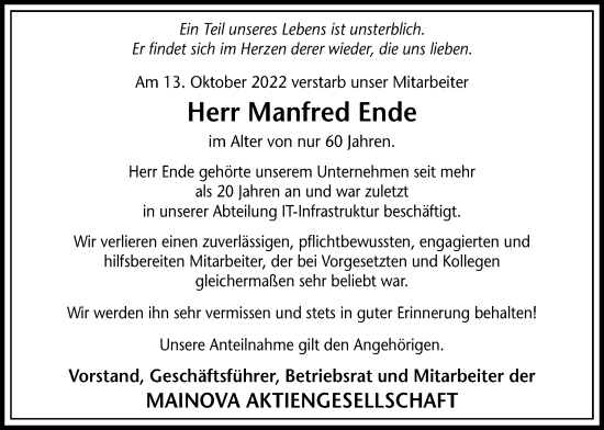 Traueranzeige von Manfred Ende von Wetterauer Zeitung